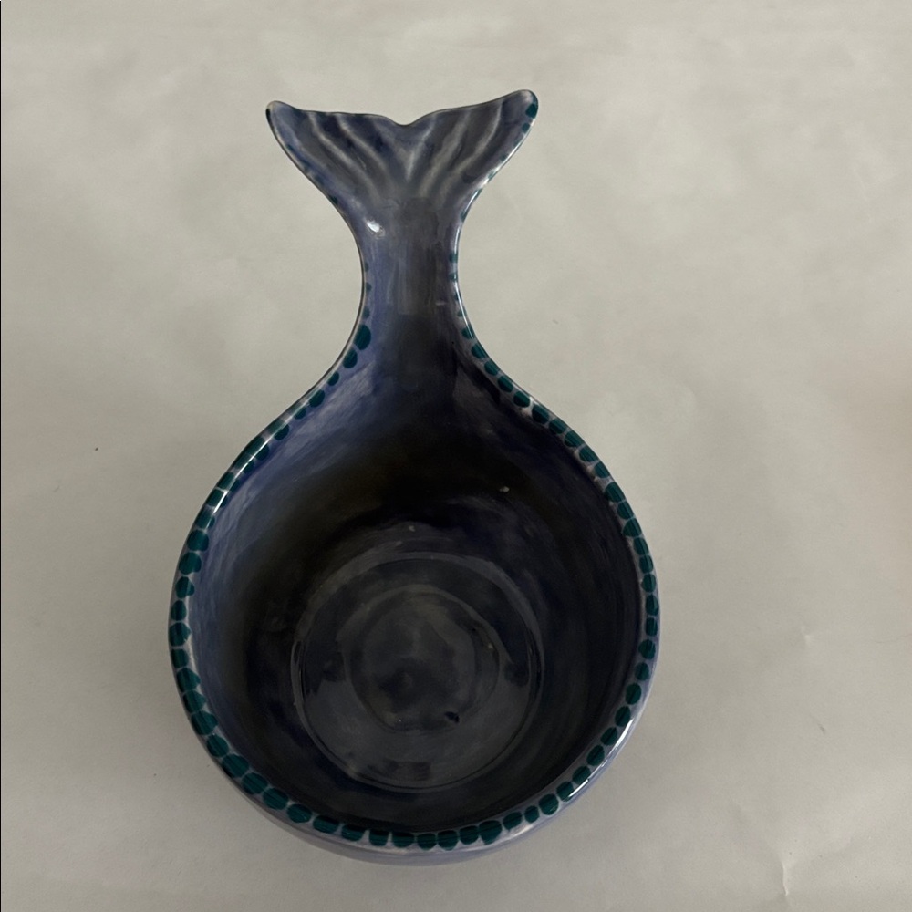 Anthro Ceramic whale or mermaid Tail Shaped trinket jewelry soap Bowl Cup Blue - Picture 2 of 8